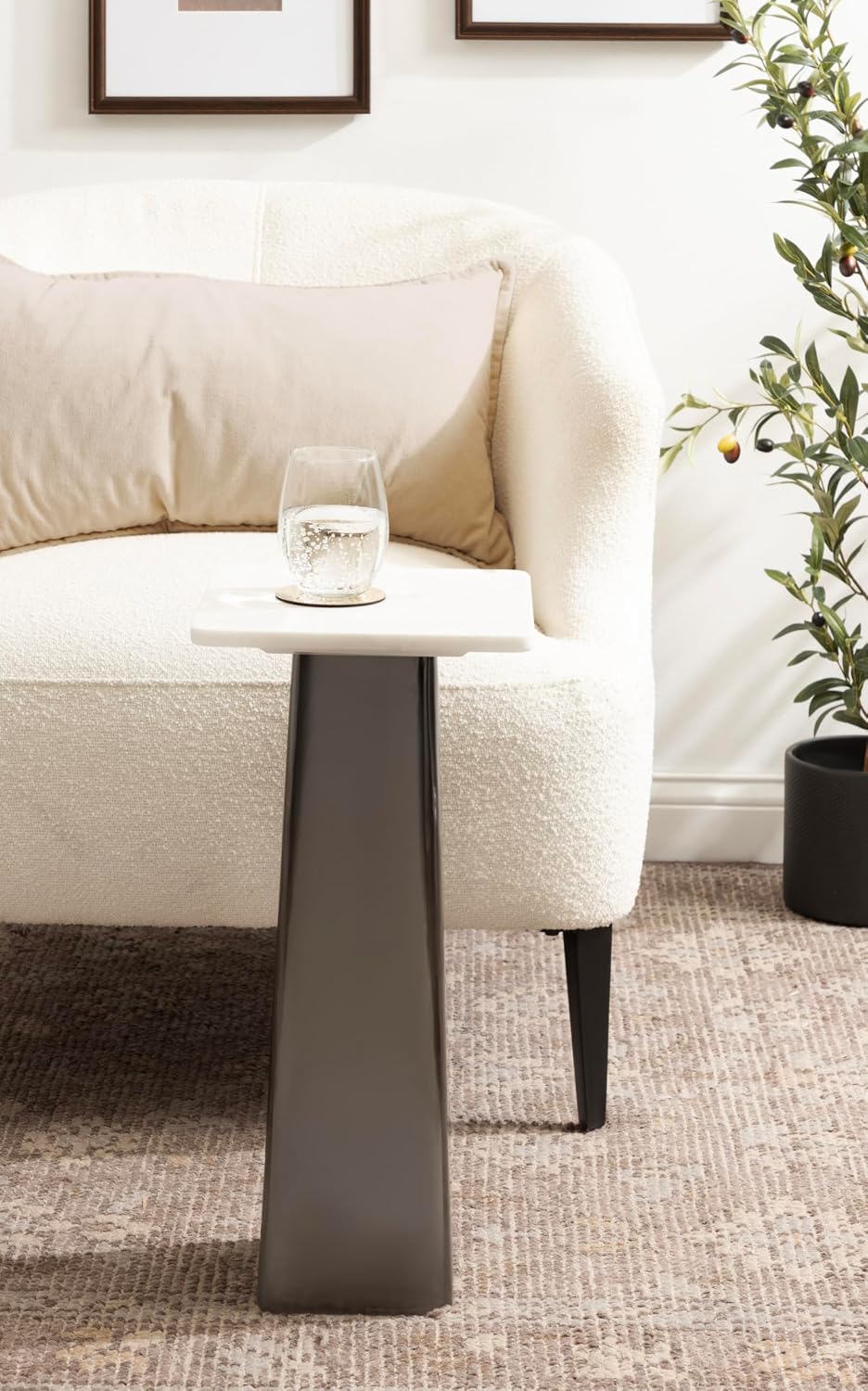 Kate and Laurel Quinley Modern Square Marble Drink Table, 10 x 10 x 22, White...