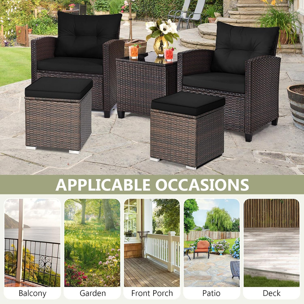 ORALNER 16" Outdoor Ottoman, Set of 2 Wicker Ottoman with Storage, All-W...