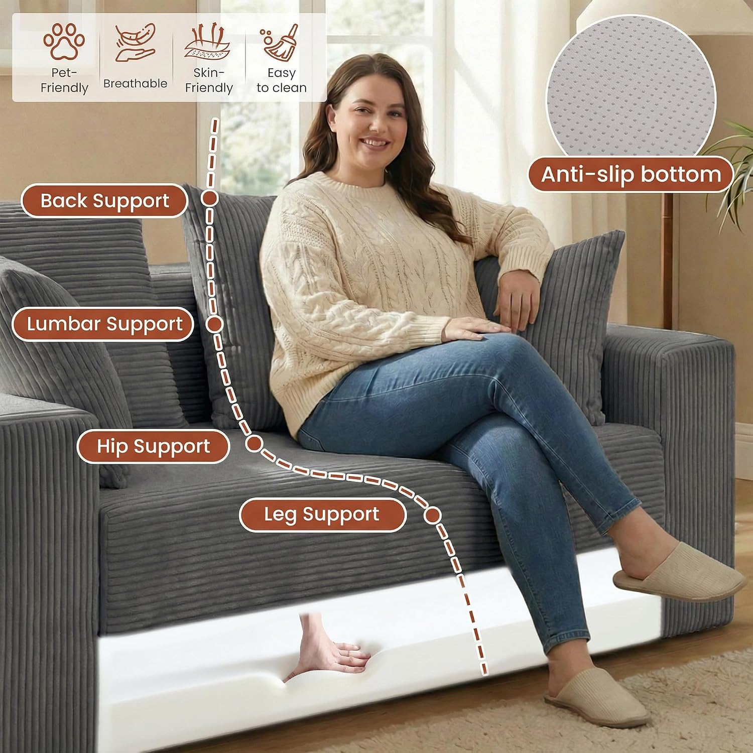 Convertible Sofa Bed, 5 in 1 Small Boneless Couch Pull Out Loveseat Sleeper Sofa,Corduroy Futon Couch Folding Mattress with 4 Pillows for Living Room
