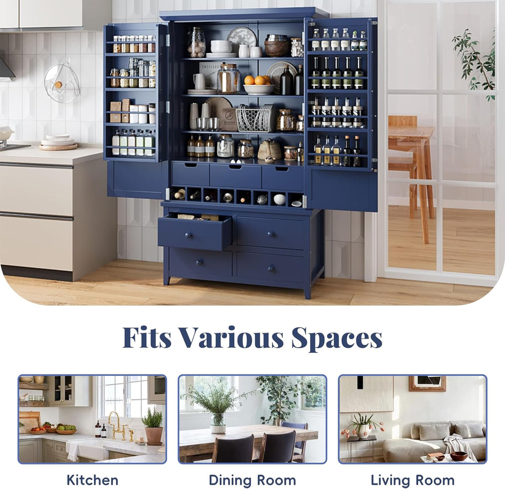 Freestanding Large Kitchen Pantry Wooden Kitchen Storage Cabinet Cupboard wit...