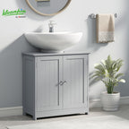 kleankin 23.5" Pedestal Sink Storage Cabinet, Freestanding Bathroom Under Sink Cabinet with U-Shape Cut-Out and Adjustable Shelf, Gray
