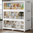 720QT Extra Large Stackable Storage Bins with Lid, 180Gal Plastic Closet Organizers and Storage Drawer, Collapsible Cabinet Box with Wheels Clear Doors for Home Kitchen Office, 3Pack White