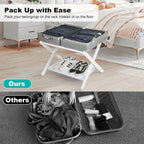 VASMIA Luggage Rack, Folding Suitcase Stand with Storage Shelf,Bamboo Luggage Stand for Guest Room,Bedroon and Hotel,Holds up to 131 lb,Fit Most Luggage Size,White