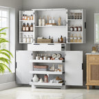 72" Fluted Kitchen Pantry Cabinet with 3 Slide-Out Drawers & 6 Adjustable Door Shelves, Triple-Fold Hinge, Magnetic Closure, Large Storage for Dining Room,Bathroom,Office,Entryway (White)