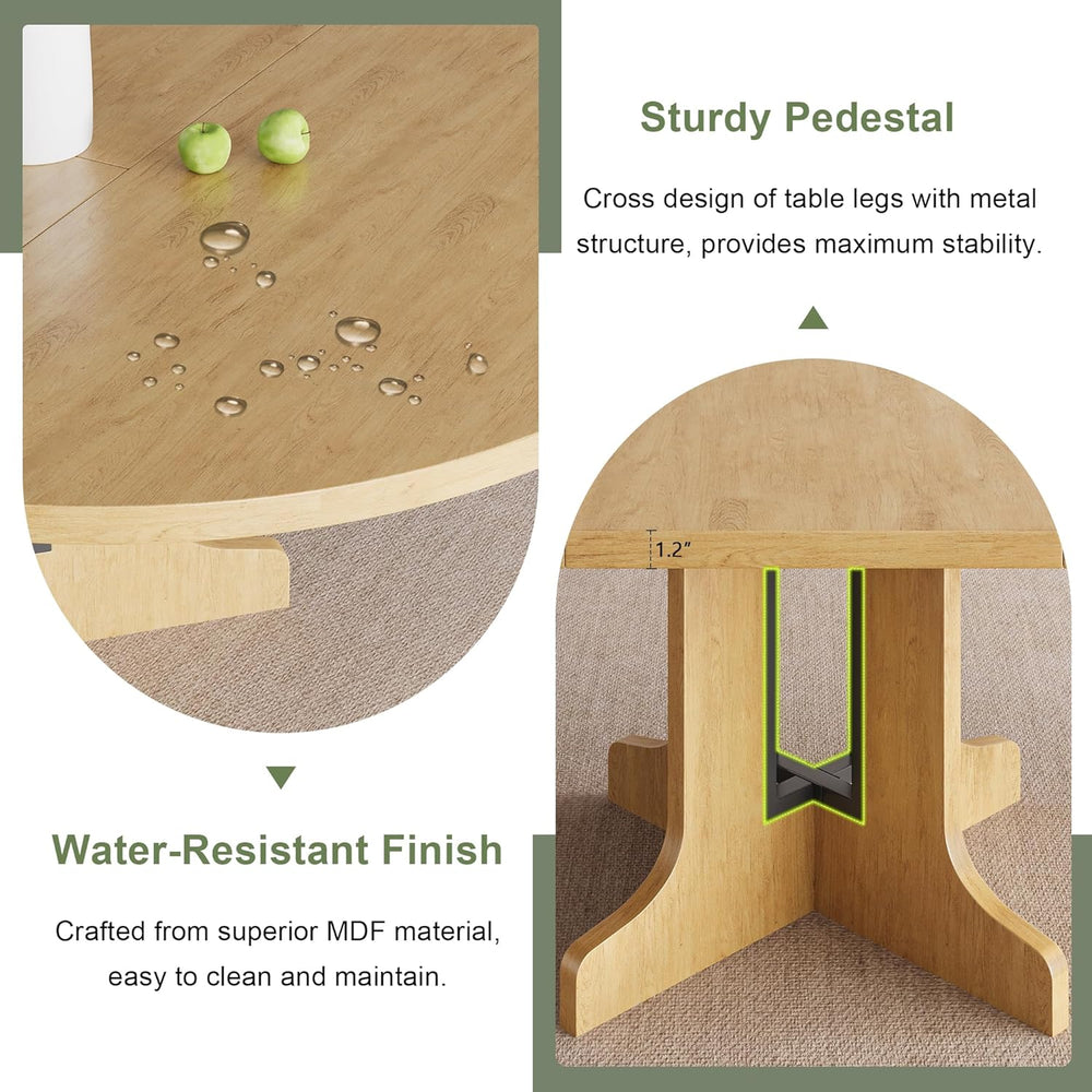 Feonase 59" Round Extendable Dining Room Table for 6, Modern Oval Kitche...