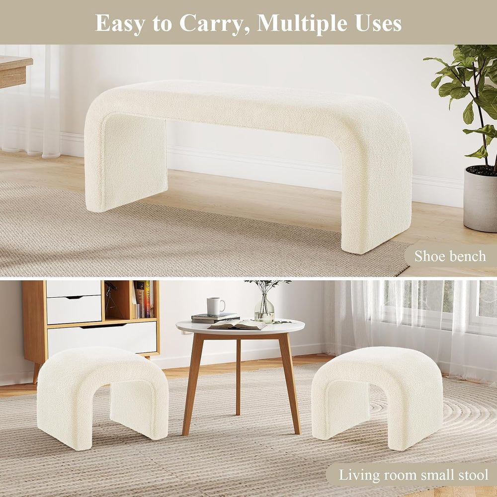 3-Piece Ottoman Bench Set, End of Bed Bench with 2 Foot Stools | 44" Ted...