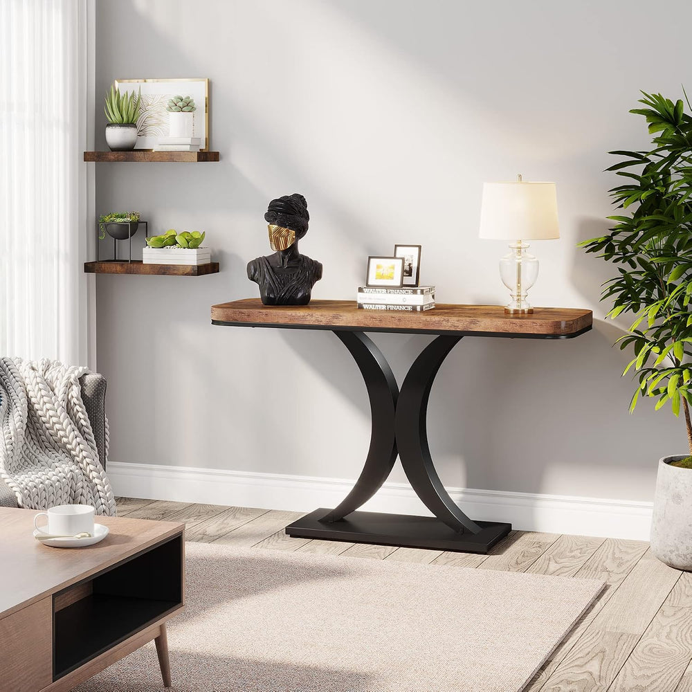 LITTLE TREE Industrial Entryway Console Table, Compact Foyer Hallway Accent T...