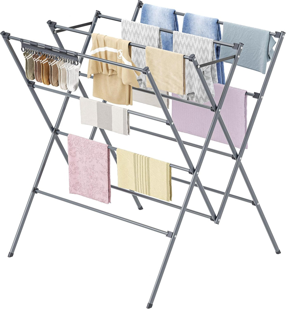 HOMIDEC Drying Rack Clothing,Large 12 Drying Poles with Sock Clips Clothes Dr...