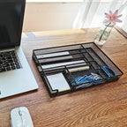 2-Pack Metal Mesh Desk Drawer Organizer Tray Set, 6-Compartment Office Drawer Organizer for Pens Supplies, 12.6"x8.27"x1.57" Black