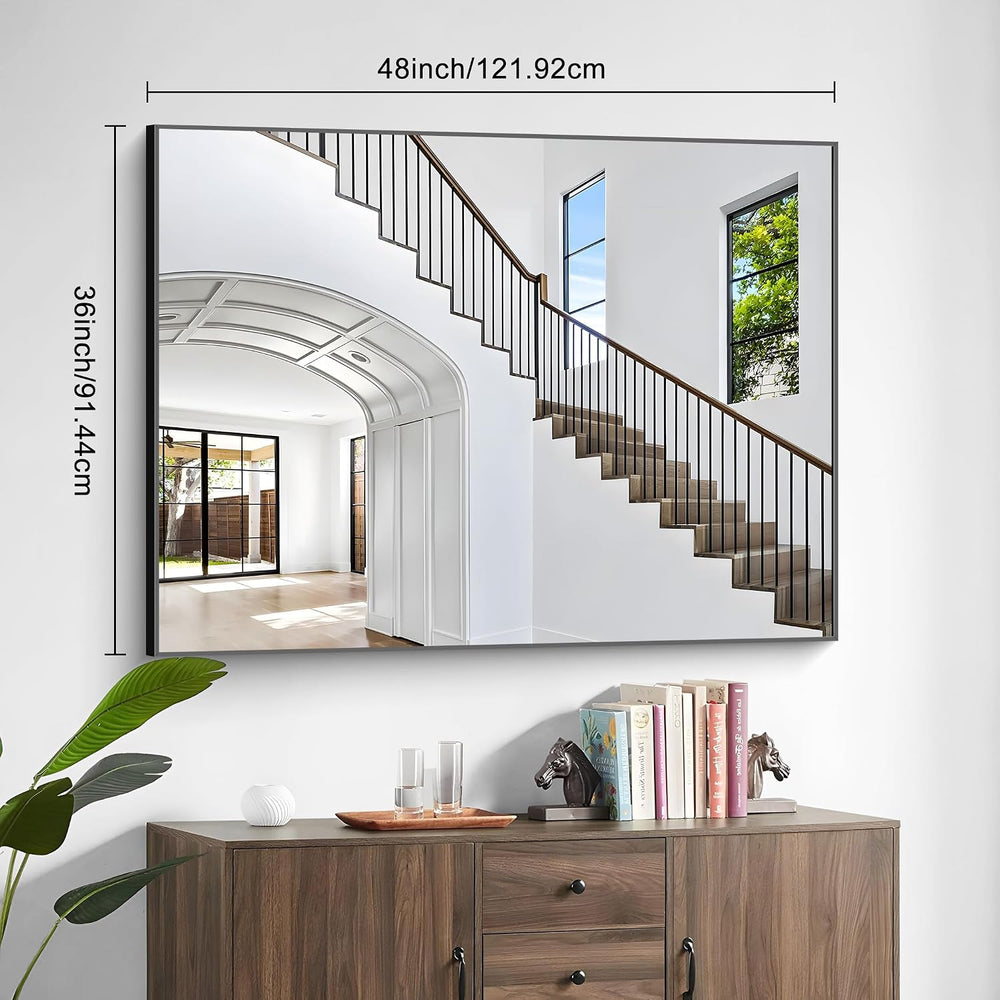 36x48 Inch Black Rectangle Mirrors for Wall, Large Bathroom Mirror for Over S...