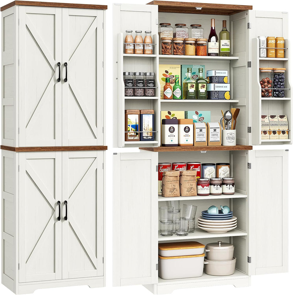 Yusong 72'' Farmhouse Kitchen Pantry Cabinet,Storage Cabinet with 4 D...