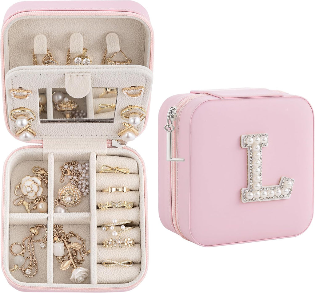 Birthday Gifts For Women, Initial Jewelry Box, Travel Jewelry Case, Gifts for Wife Girlfriend, Small Travel Jewelry Organizer, Gift for Girls, Graduation Gifts for Her, Bridesmaid Gifts