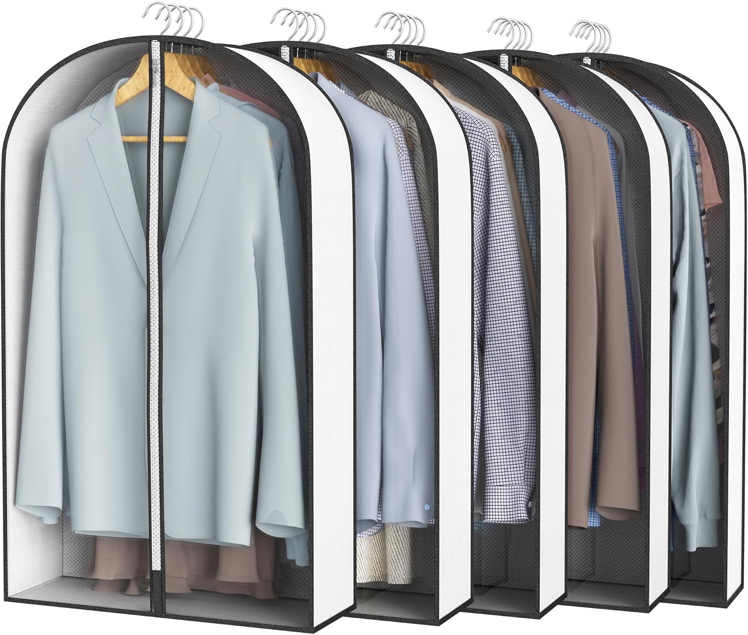 40” Garment Bags for Hanging Clothes 4” Gusseted - with Clear Window, Breathable Fabric, Metal Zipper, Suit Coat Dress Protector for Clothes Closet storage, Season Off, Moving, 5 Pack