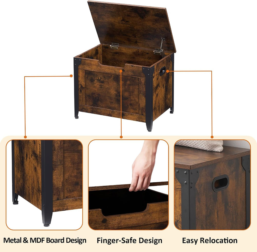 IDEALHOUSE Storage Bench, 23.6" Retro Wooden Storage Chest with 2 Safety...