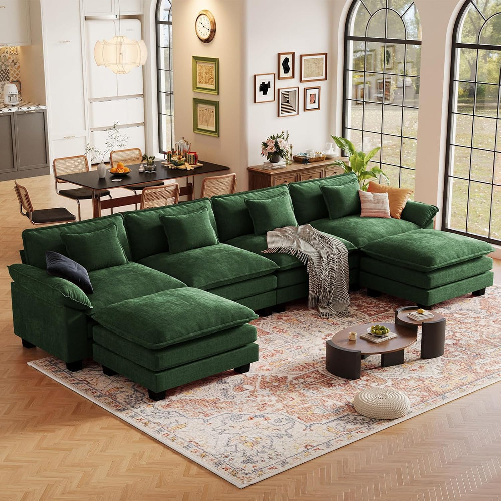 CDCASA 154" Modular Sectional Sofa, Comfy U-Shaped Cloud Couch with 2 Mo...