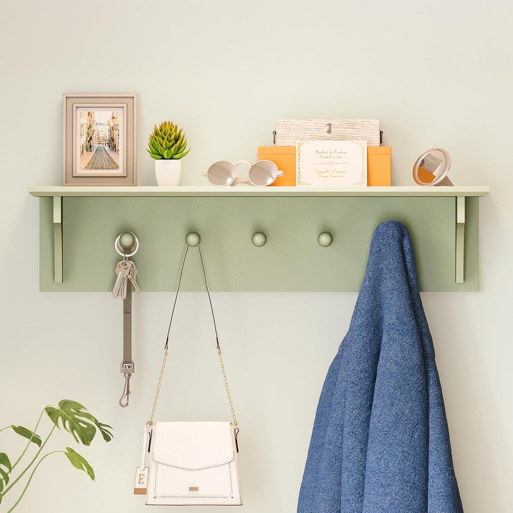 Ballucci Wall Mounted Coat Rack 24" Long, 5 Hooks, Hanging Floating Shelf