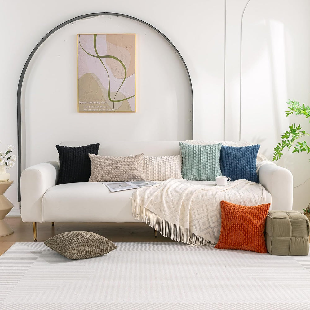 Set of 4 Neutral Decorative Throw Pillow Covers 22x22 Inch Corduroy Pillow Co...