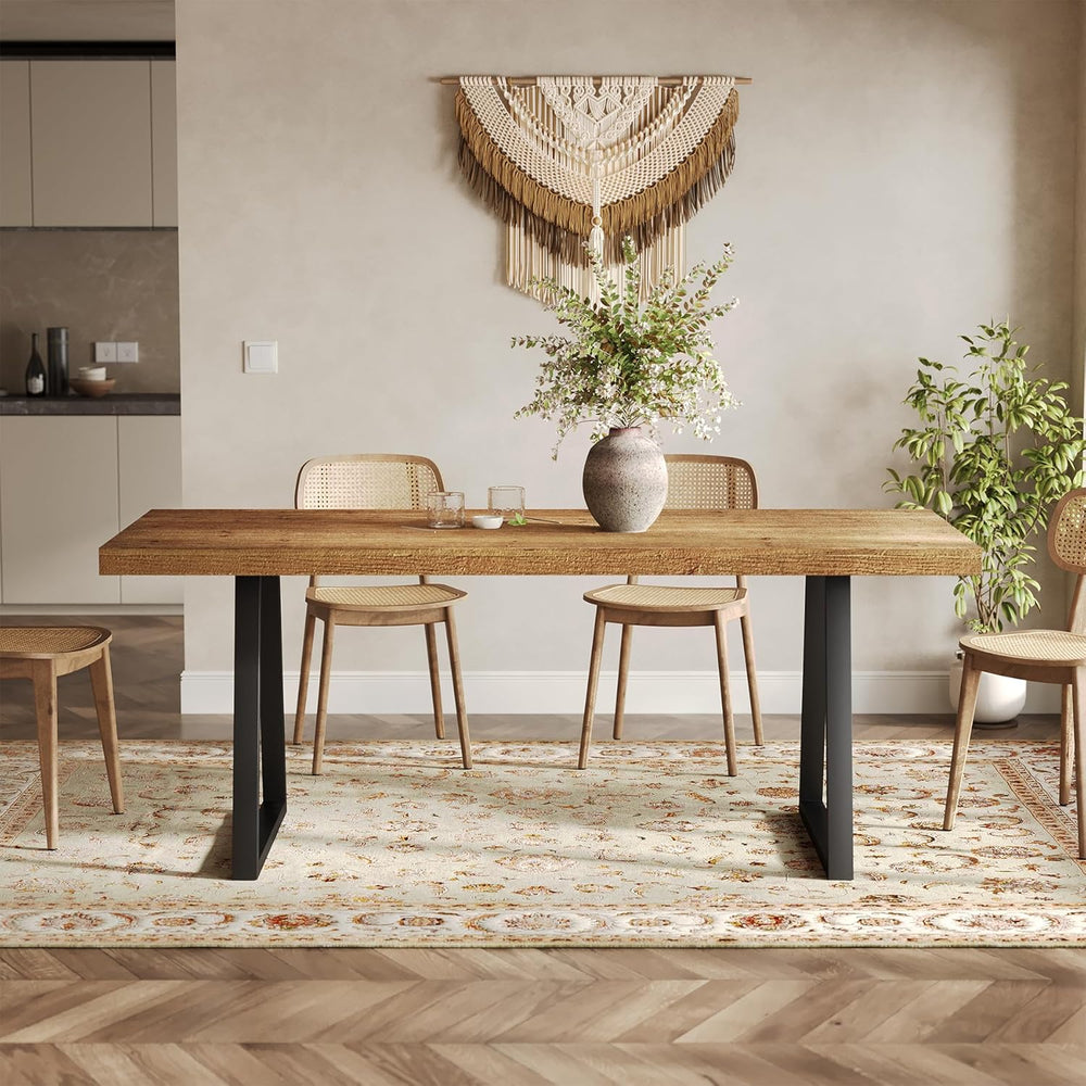 63" Industrial Dining Table for 4-6 People, Solid Wood Rectangular Kitch...