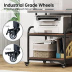 Large Printer Stand with Adjustable Storage Shelf, 3 Tier Printer Cart with Wheels for Home Office Organization, Rolling Table Stand for Heat Press Mini Fridge, Industrial Style