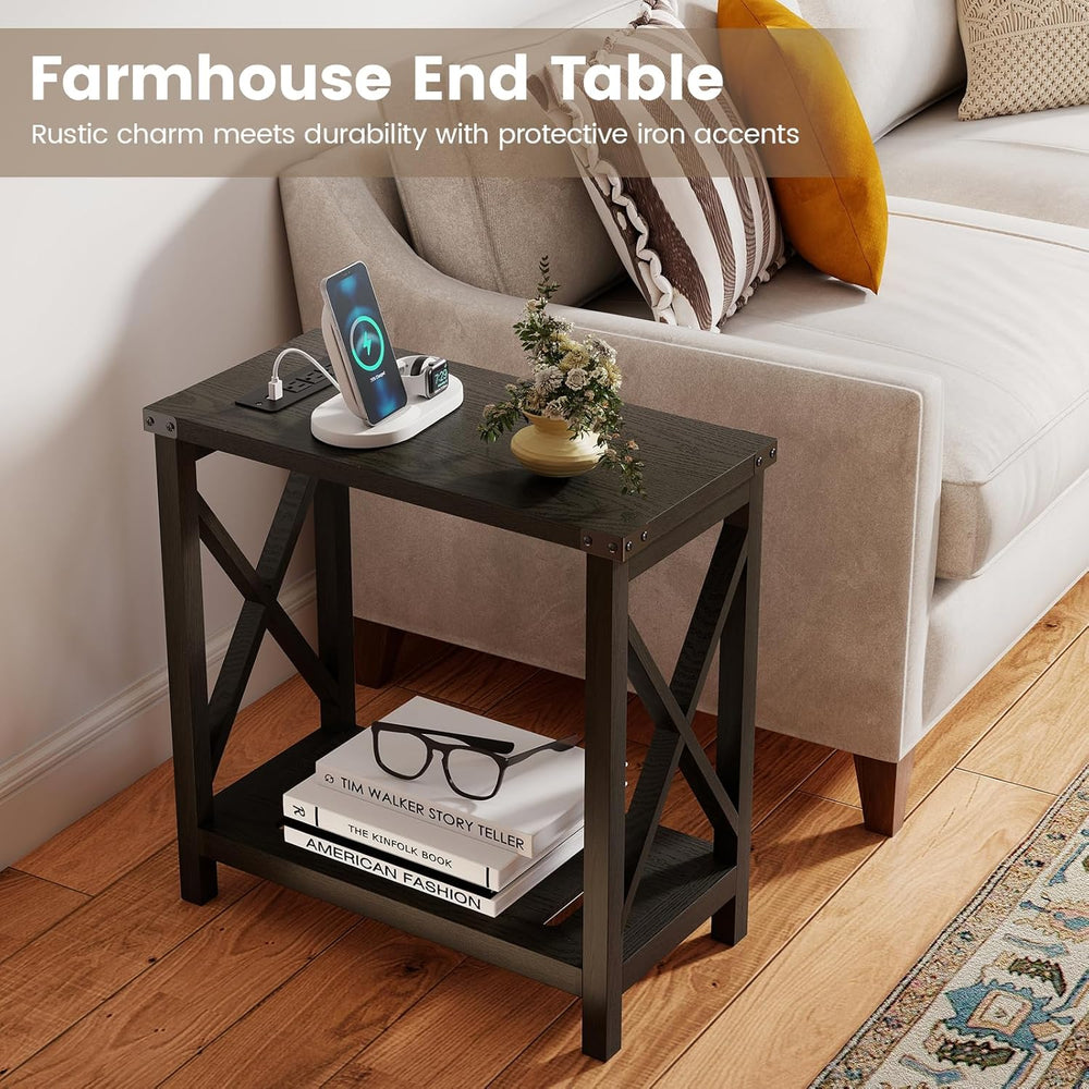 Hadulcet Farmhouse End Tables Living Room Set of 2 - Narrow Side Table with C...