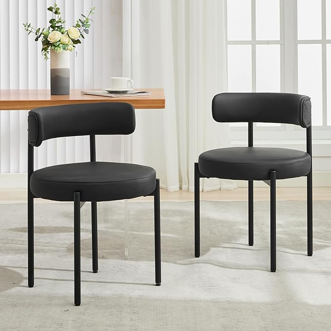 Faux Leather Dining Chairs Set of 2, Mid Century Modern Dining Room Chairs wi...