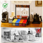 Tea Bag Organizer, Wood Tea Organizer and Storage Cheast, Tea Bag Holder with Storage Drawer, 4 Hooks for Tea Cups Holder, Tea Station Chest Display Container Box for Countertop Kitchen