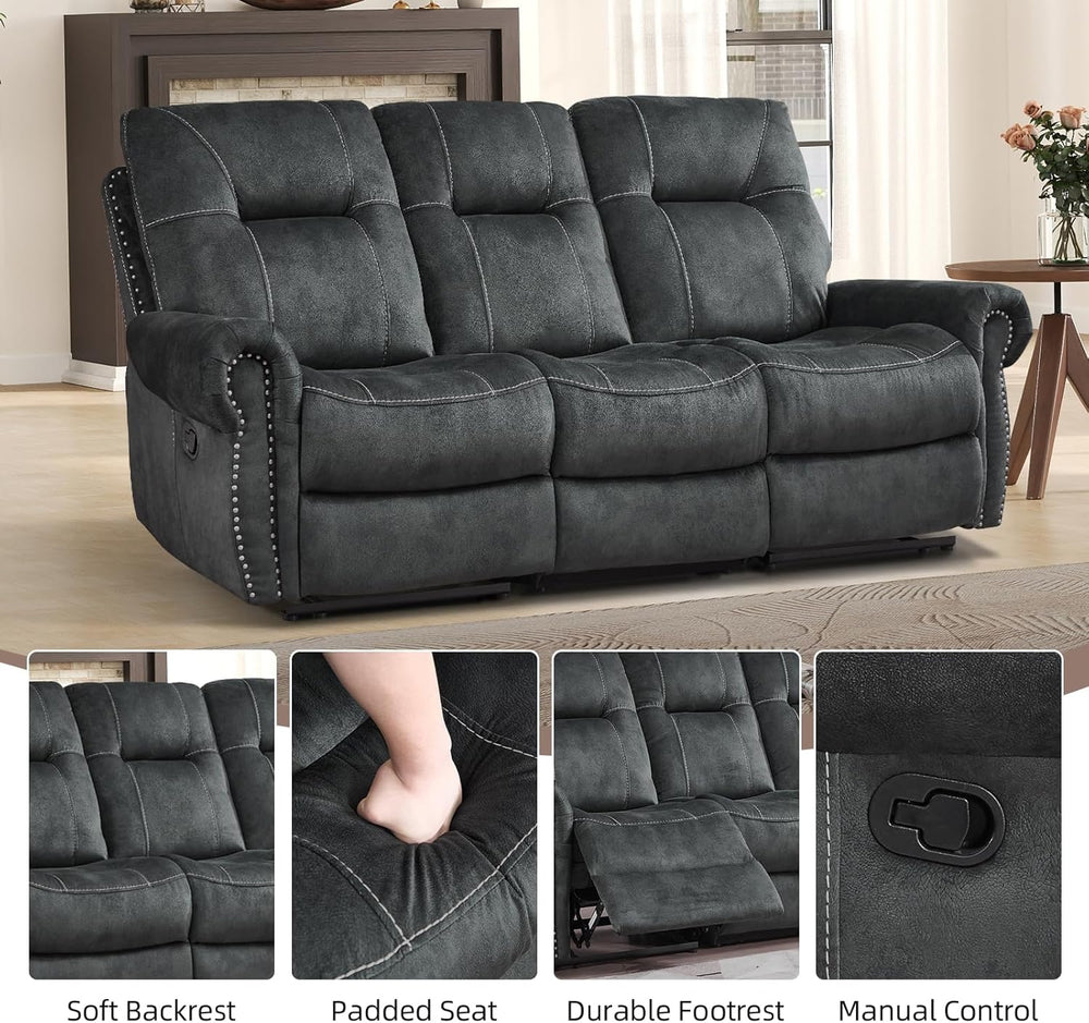 EBELLO 3 Pieces Reclining Couch Furniture Set for Living Room, Double 1 Seat ...
