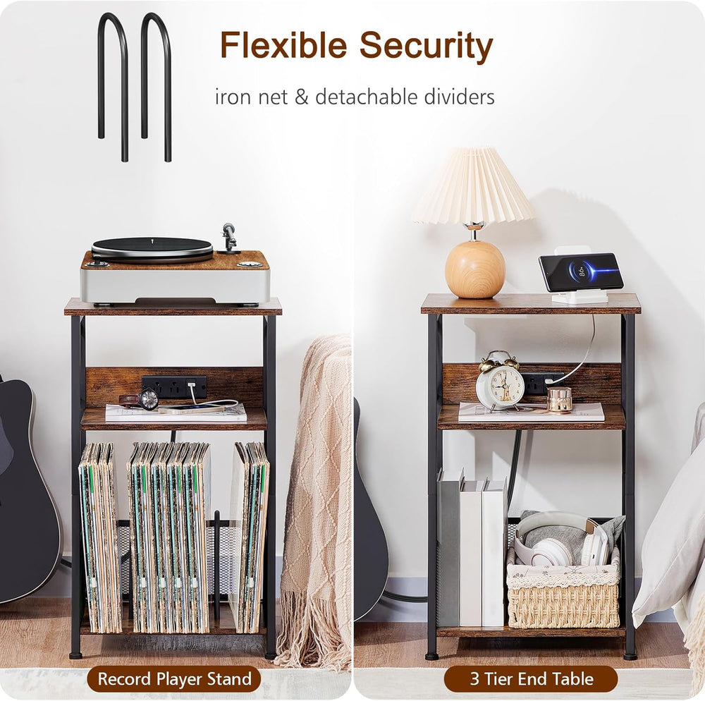 AMHANCIBLE Record Player Stand with Charging Station, Turntable Stand with St...