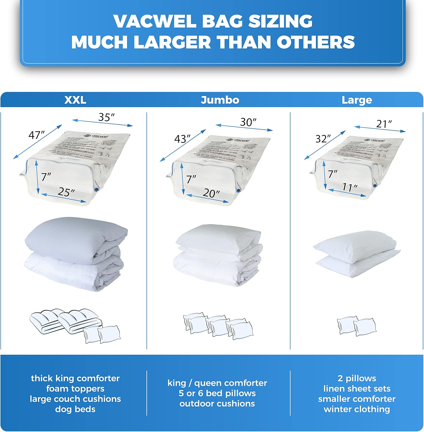 5-Pack XXL- Jumbo Space Vacuum Storage Bags for Clothing Storage - Vacuum Space Bags for Comforters, Blankets and Clothes - 5x XXL Size (47x35in)
