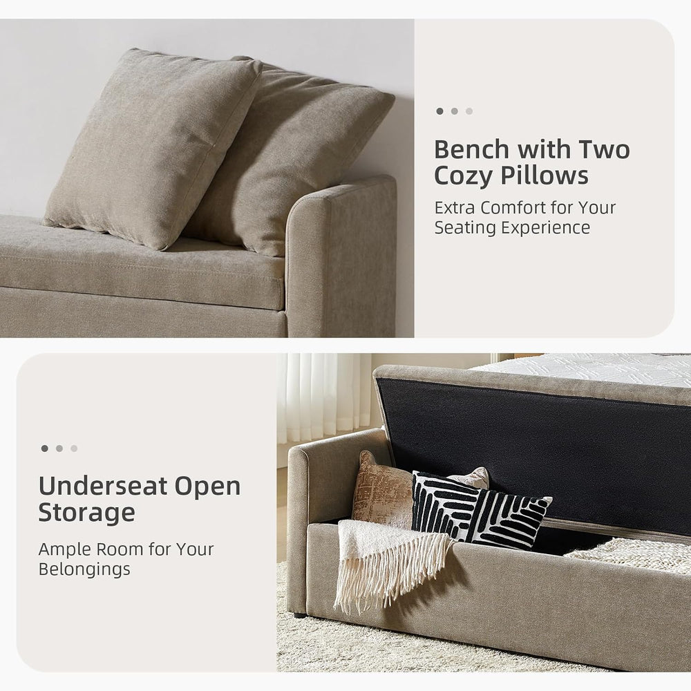 59.5" Modern Storage Ottoman Bedroom Bench, End of Bed Bench with Throw ...