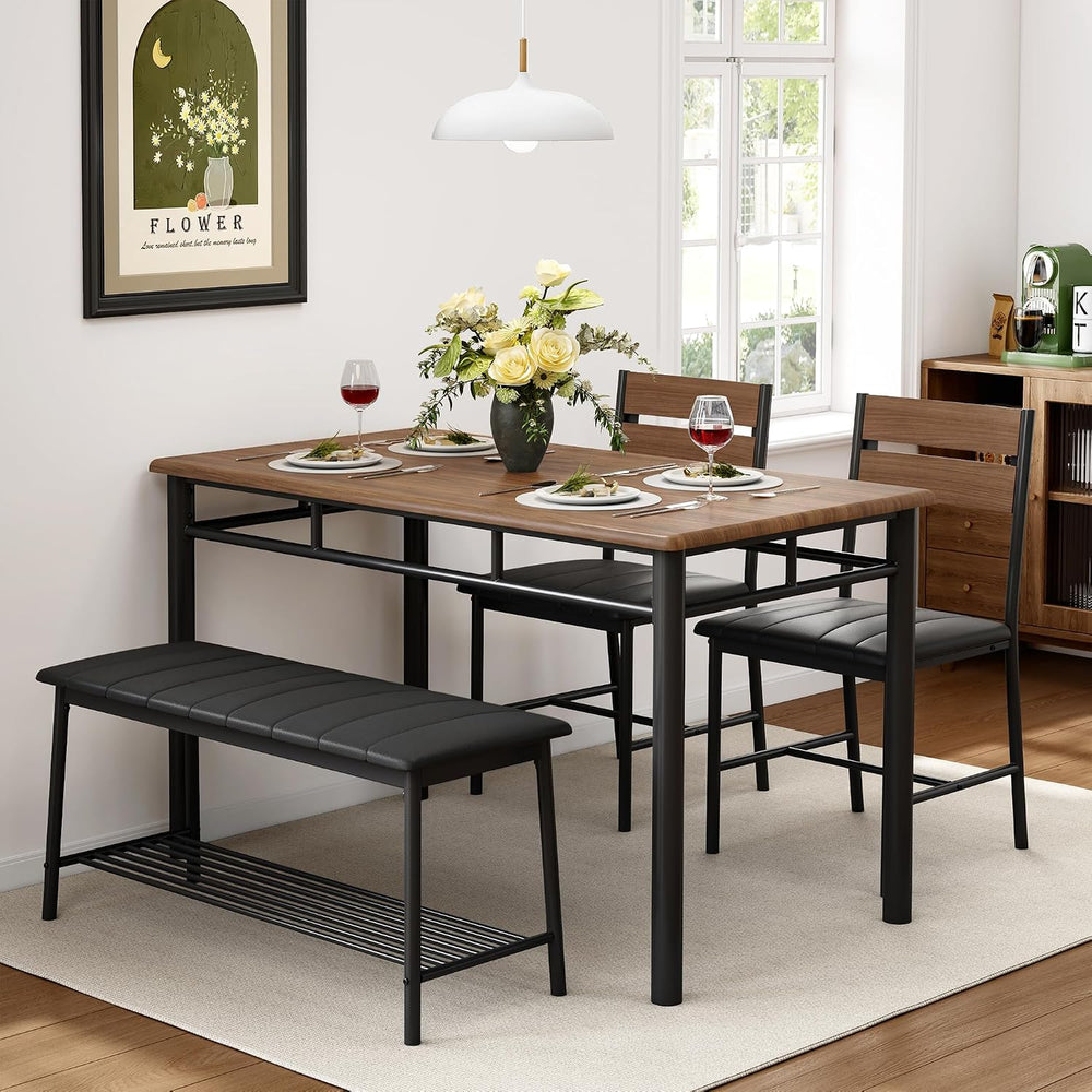 IRONCK Dining Table Set for 4, Kitchen Table with Upholstered Bench and 2 Cha...