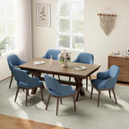 Wooden Dining Chairs Set of 6, Modern Fabric Upholstered Dining Room Chair, Kitchen Side Chairs, Farmhouse Dinner Chair with Open Back for Kitchen, Blue