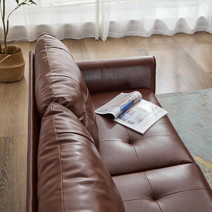 TYBOATLE Sofa Couch 61" Small Loveseat Couches for Living Room Leather Couch Mid Century Modern Tufted Mini Sofa Comfy Office 2 Seat Settee Love Seat Bedroom (2, Brown)