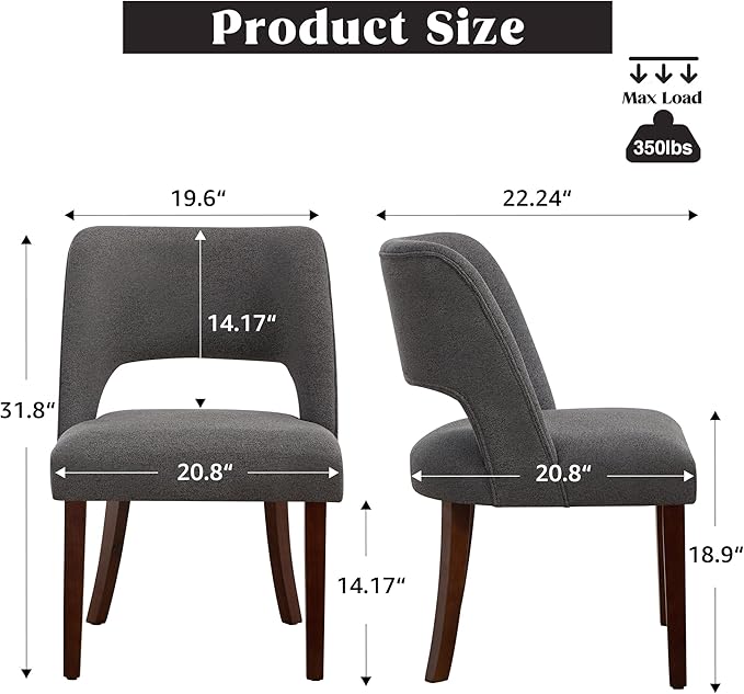 Dining Chair Set of 1,Modern Dining Room Chairs with Thick Cushions,Upholstered Linen Fabric Kitchen Chairs for Kitchen Dining Room Darkgrey