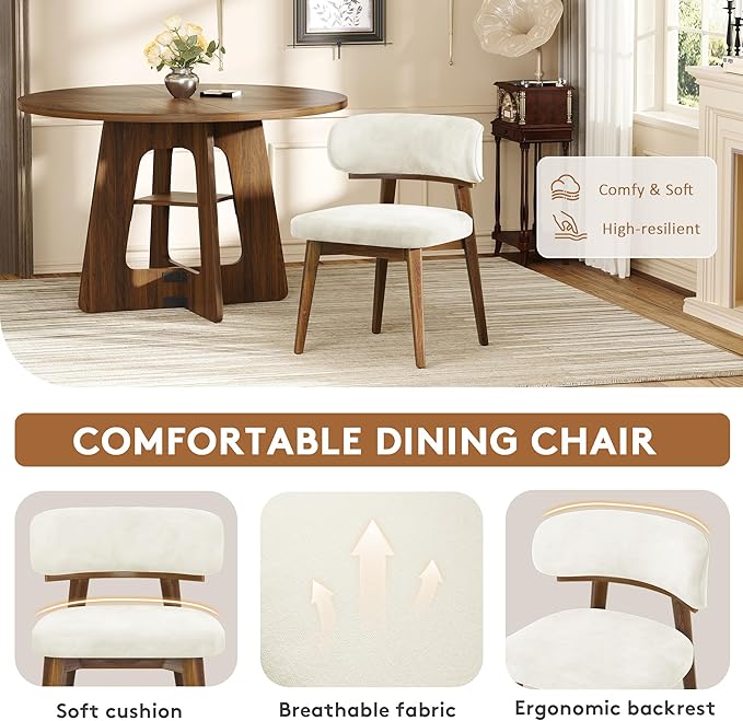Dining Chairs Set of 2, Modern Upholstered Dining Chairs, Wooden Kitchen Chairs for Dining Room with Ergonomic Curved Backrest