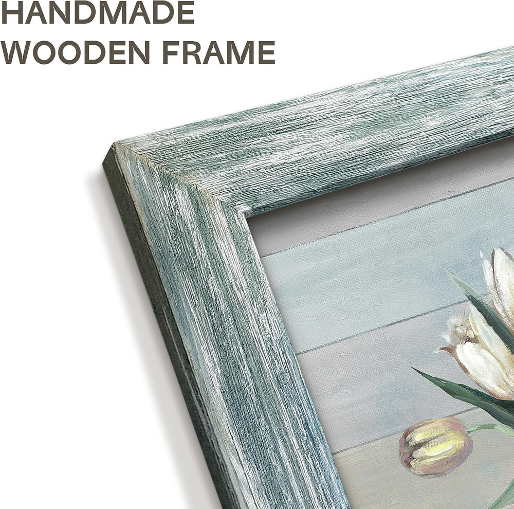 Botanical Flowers in Vase Wall Art：Bouquet Wooden Framed Artwork Print Painti...