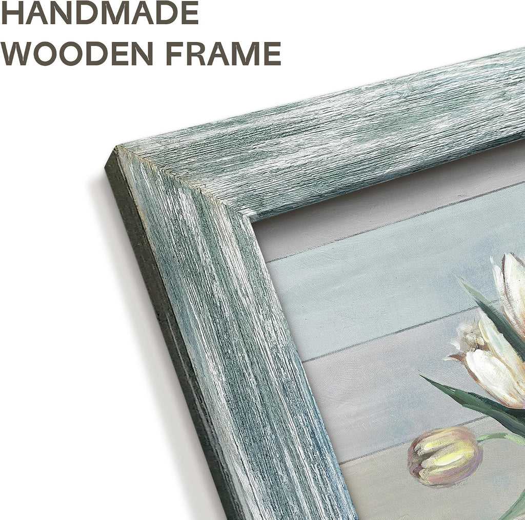 Botanical Flowers in Vase Wall Art：Bouquet Wooden Framed Artwork Print Painting Modern Abstract Floral Nature Plant Picture for Living Room Dinning Room Bedroom Farmhouse