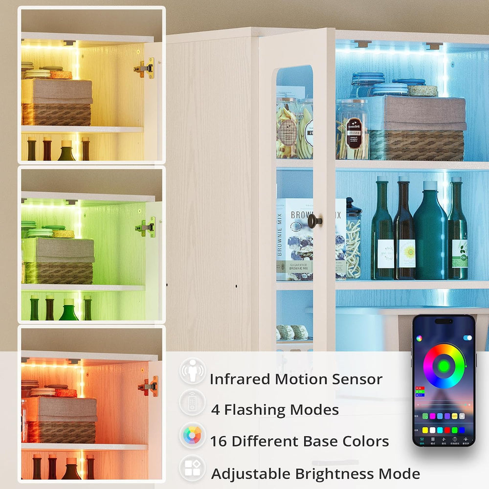 IRONCK 74.8" Tall Kitchen Pantry, Storage Cabinet with LED Lights, Kitch...