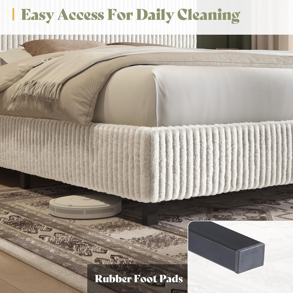 AMERLIFE King Bed Frame, Upholstered Metal Platform Bed, Cream