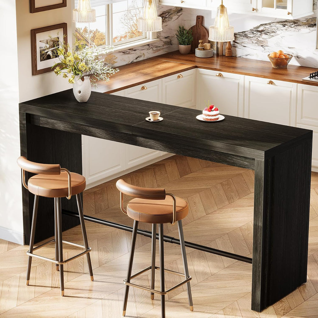 Tribesigns Kitchen Island, 63-Inch Modern Stationary Island Bar Table with Metal Footrest, Rectangular Home Bar Unit for Kitchen, Dining Room, Living Room, Pub, Bistro, Black
