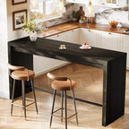 Tribesigns Kitchen Island, 63-Inch Modern Stationary Island Bar Table with Metal Footrest, Rectangular Home Bar Unit for Kitchen, Dining Room, Living Room, Pub, Bistro, Black
