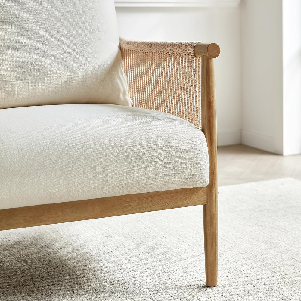 CHITA Braid Accent Chair Set of 2, Wood Frame and Paper-Cord Armrest, Cream |...