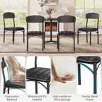 Dining Chairs Set of 4 - Upholstered Dining Room Chairs with PU Leather, Industrial Kitchen Chairs with Wooden Backrest and Thickened Metal Legs, for Dining Room, Living Room（Black）