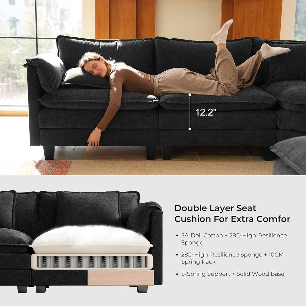 ELUCHANG 114" Oversized V-Shaped Cloud Couch Modular Sectional Sofa with...