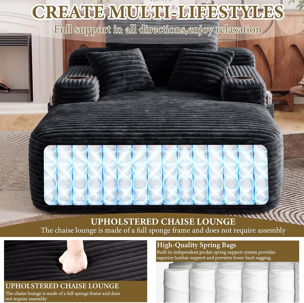 65" L Oversized Chaise Lounge Chair Indoor,Comfy Reading Chair with Cup ...