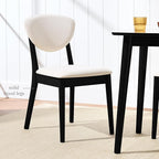 Best Choice Products Dining Chairs Set of 2, Mid-Century Modern Upholstered Wood, Armless w/Seat Cushion, Padded Backrest - Black/Cream