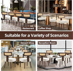 Upholstered Rattan Dining Chairs Set of 4, Mid-Century Modern Fabric Dining Room Chair with Brown Hardwood Frame, Curved Backrest Kitchen Chairs Armless Accent Chairs for Living Room (Cream)