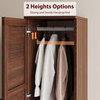 Heavy Duty Wooden Armoire Wardrobe Closet – 2 Doors, 72" Tall, Hanging Rod, 18 Adjustable Shelves, Narrow Bedroom Storage Organizer – Walnut Finish, Brown