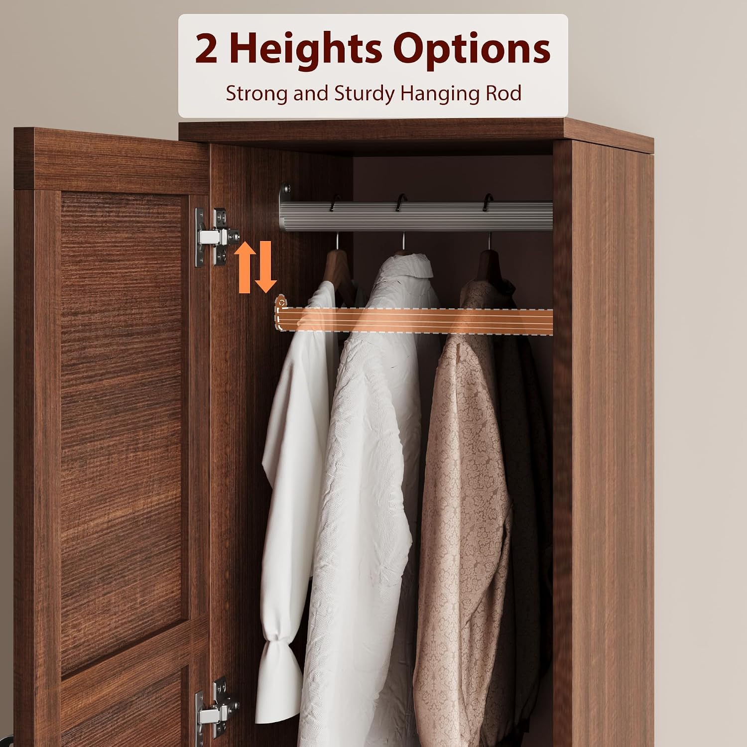 Heavy Duty Wooden Armoire Wardrobe Closet – 2 Doors, 72" Tall, Hanging Rod, 18 Adjustable Shelves, Narrow Bedroom Storage Organizer – Walnut Finish, Brown