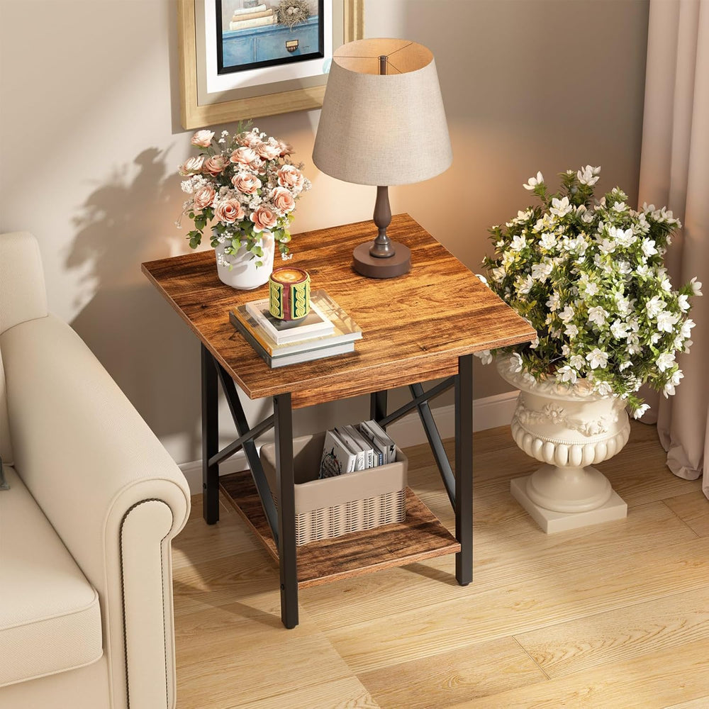 GreenForest Square End Table for Living Room, 20 Inch Large Side Table with X...